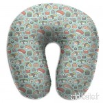 Travel Pillow Sushi on Mint Green Tiny Small Memory Foam U Neck Pillow for Lightweight Support in Airplane Car Train Bus - B07VD4YFF8